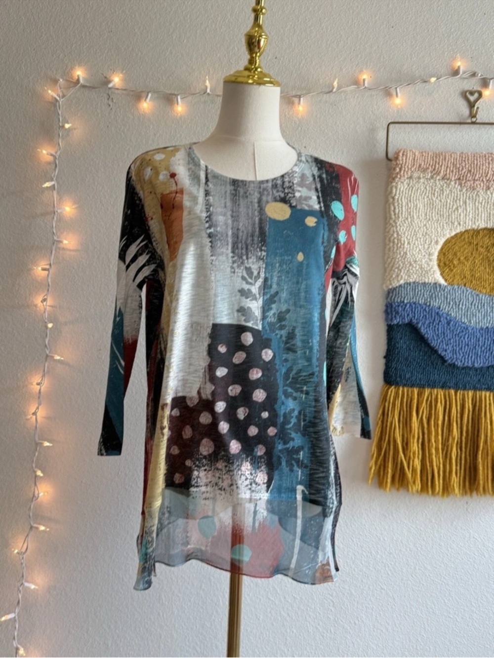 Jess & Jane Women’s Sz Small Chiffon Hem Langenlook Boho Tunic Art To Wear